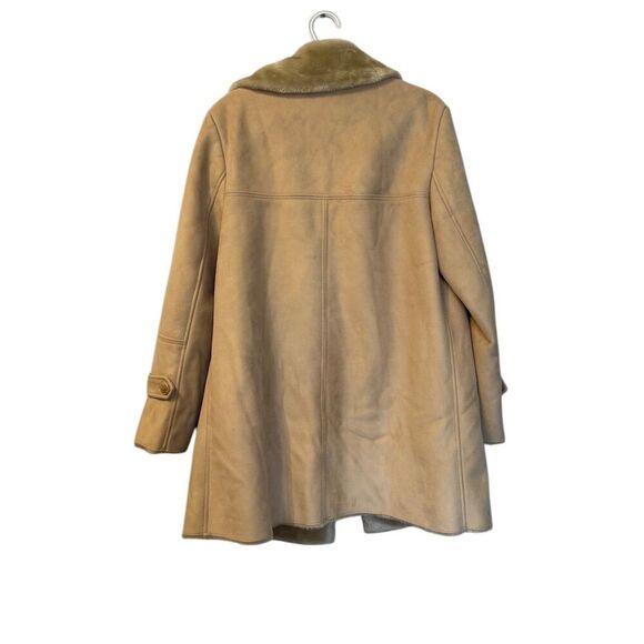 St. John's Bay Women's Camel Faux Suede‎ Overcoat M Fur Trim Vintage Penny Lane - Picture 2 of 8